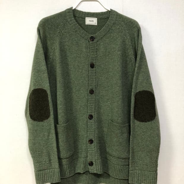 어나더오피스 남성 메리노 울혼방 엘보우패치 라운드넥 가디건 _ 그린