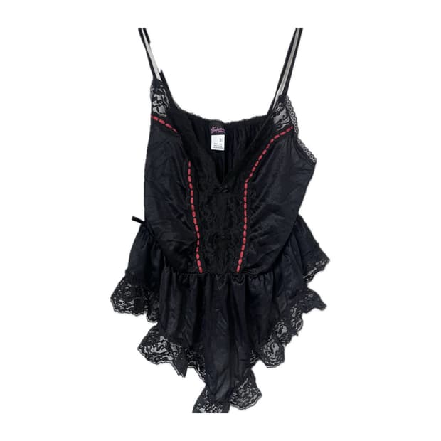 고스로리 고딕 펑크 갸루 슬립 나시 원피스 란제리 레드 페미닌 레이스