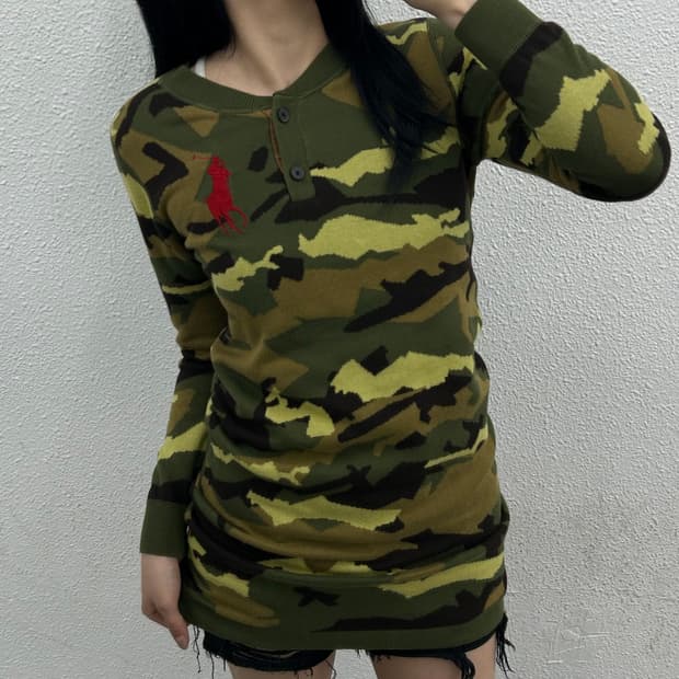 폴로 랄프로렌 레드 빅포니 카모 롱원피스 L