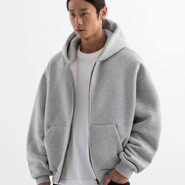 [XL] 브렌슨 코지 오버핏 크롭 기모 후드집업 멜란지