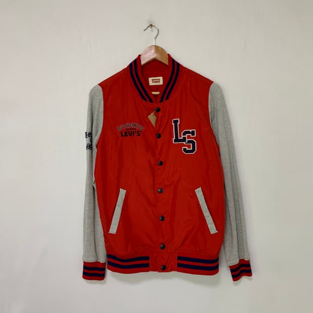 리바이스 키즈 레드 그레이 스타디움 자켓 바시티 야구점퍼 여성
