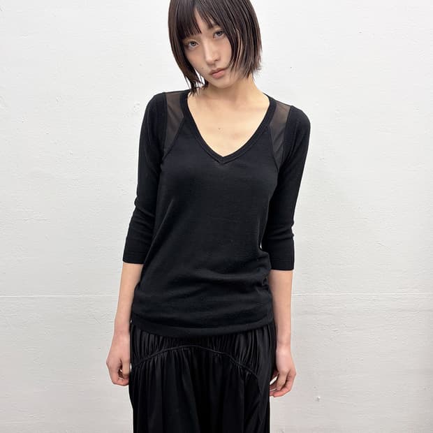 아르마니 익스체인지 메쉬 패널 니트 탑