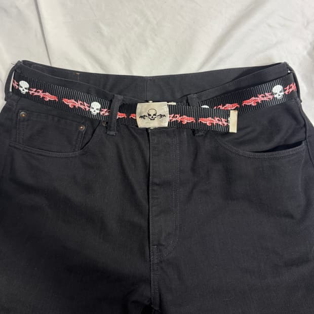 빈티지 스컬 플레임 캔버스 벨트 y2k 펑크 스케이트보드