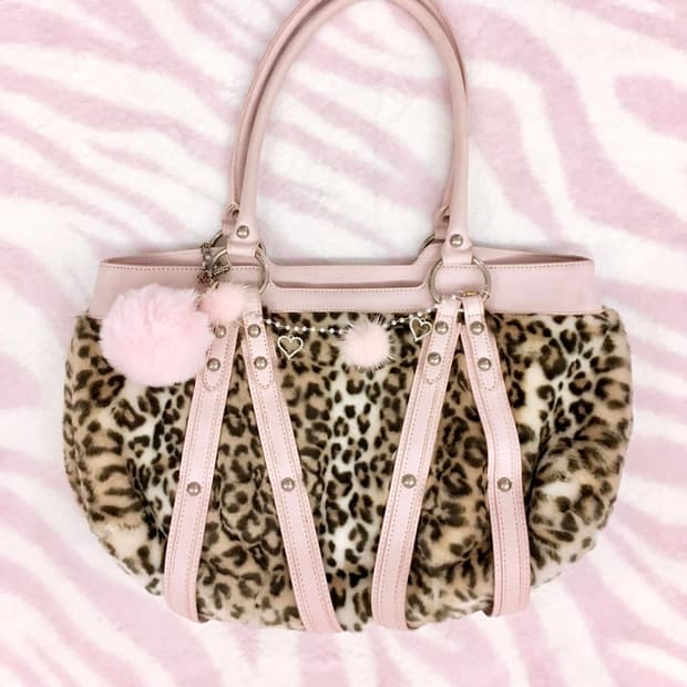 핑크 폼폼이 퍼 레오파드 스트랩 숄더백 갸루 히메갸루 핀터레스트 대장템