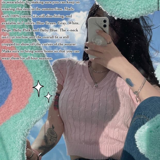 페일제이드 브이넥 케이블 반팔니트 (베이비 핑크)