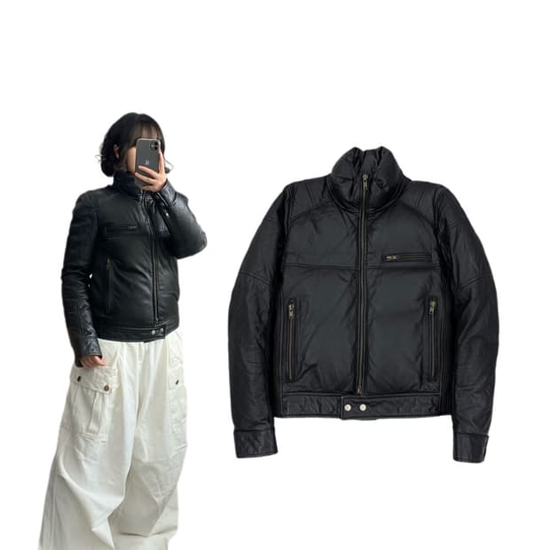 JPN 제팬 리얼레더 바이커 가죽 푸퍼 숏패딩