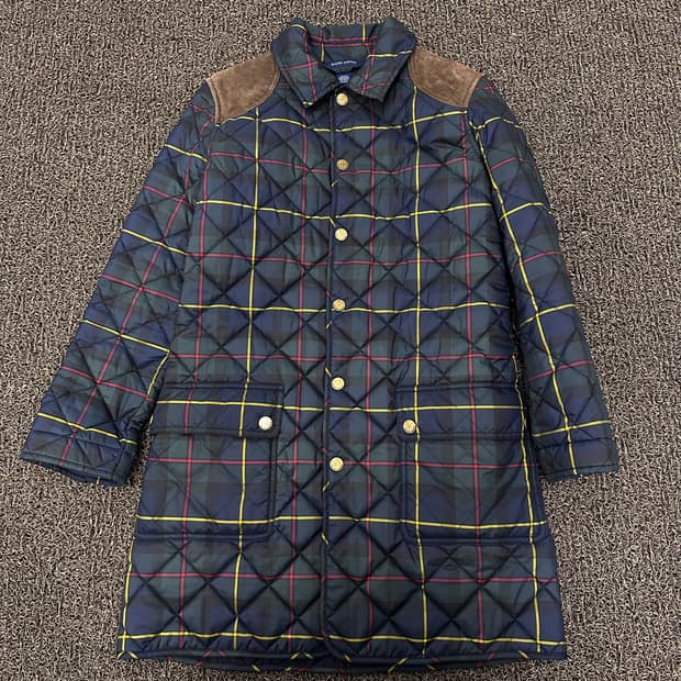 POLO 폴로 랄프로렌 여성 타탄체크 롱 퀄팅 자켓