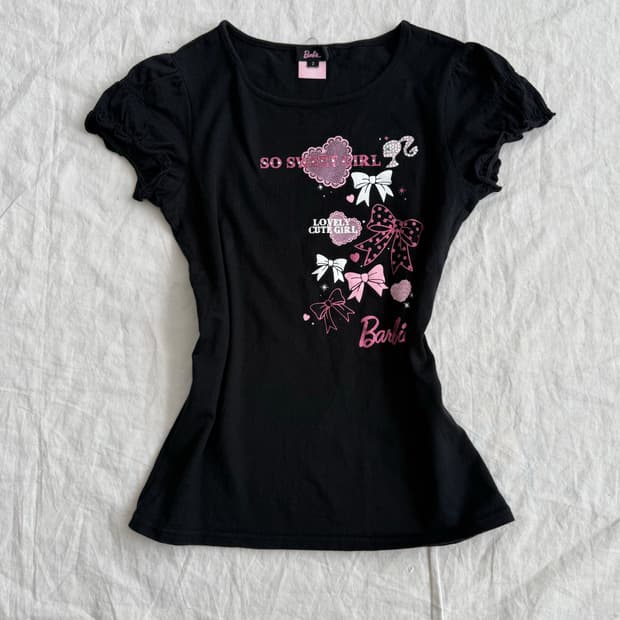 바비 갸루 로걀 딱붙 반팔탑