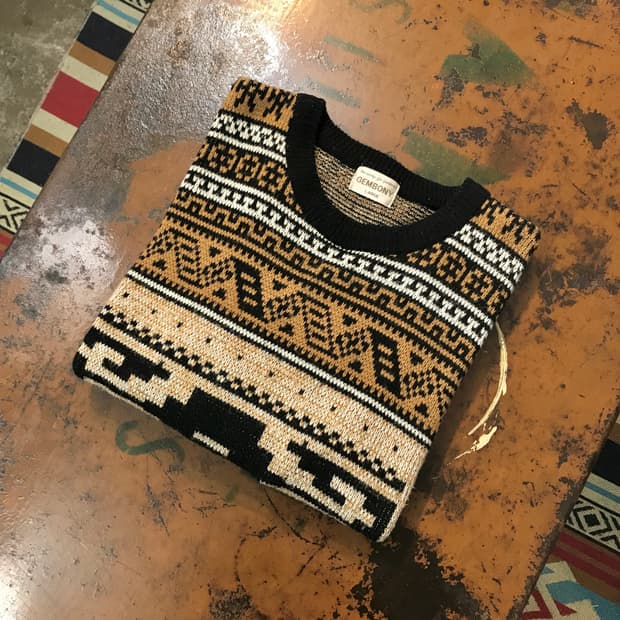Japan vtg 인디안 패턴 블랙 브라운 니트 남성 105 사이즈