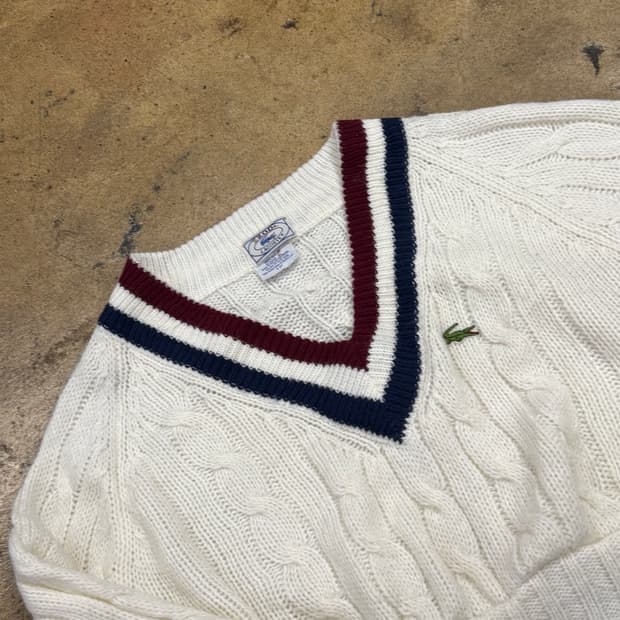 [정품/XL] 라코스테 V넥 케이블 크롭 니트 화이트 b14