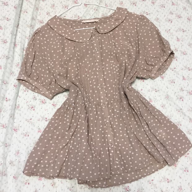 빈티지 모리걸 브라운 도트 둥카 블라우스