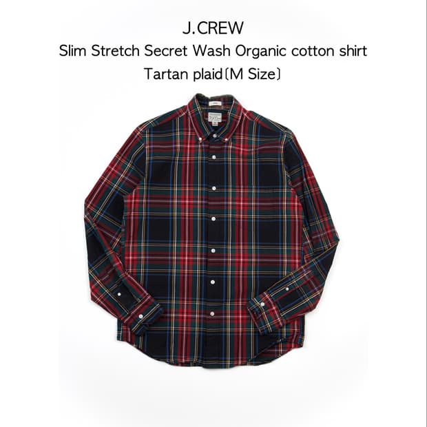 J.CREW 슬림 스트레치 시크릿 워시 오가닉 코튼 셔츠 스튜어트 타탄