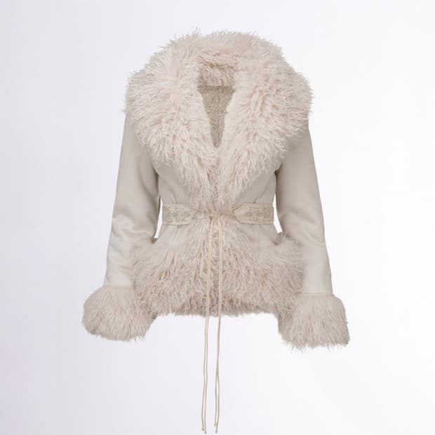 스컬프터 Beaded Faux Fur Robe Dirty White S