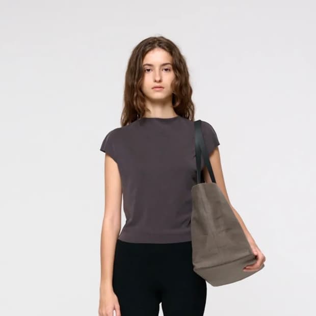 아모멘토 Jersey Mock Neck Top, Charcoal