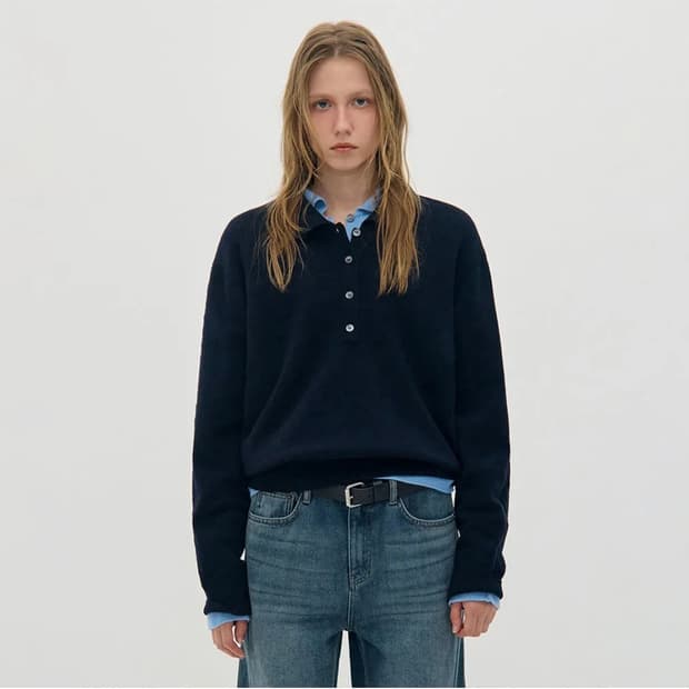 MERINO CASHMERE OPEN COL LAR SWEATER