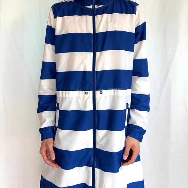 Adidas 블루 스트라이프 롱 후드 집업