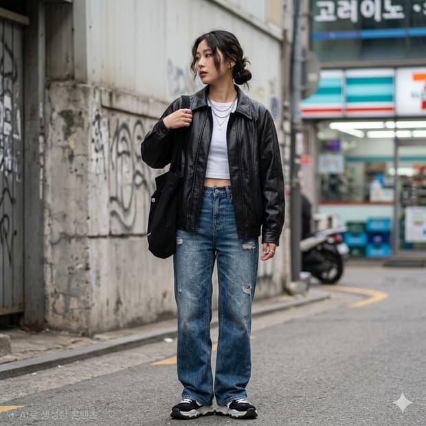 8세컨즈 페이크 레더 집업 블루종 자켓