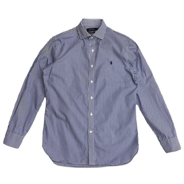 POLO 블루 스트라이프 와이드카라 드레스 셔츠 16 34/35