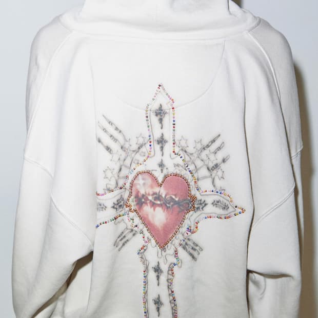 스컬프터 Beaded Saint Hoodie Zip-Up Dirty Wh