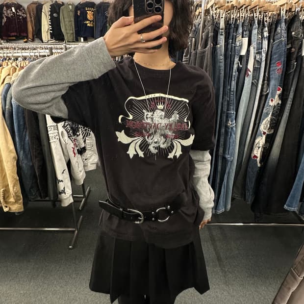 L)할리데이비슨 프린팅 레이어드 롱슬리브