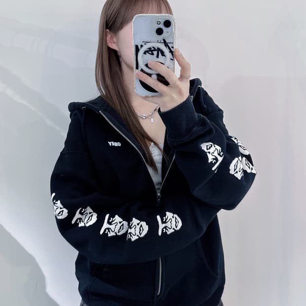 오베이 블랙 사이드로고 후드집업