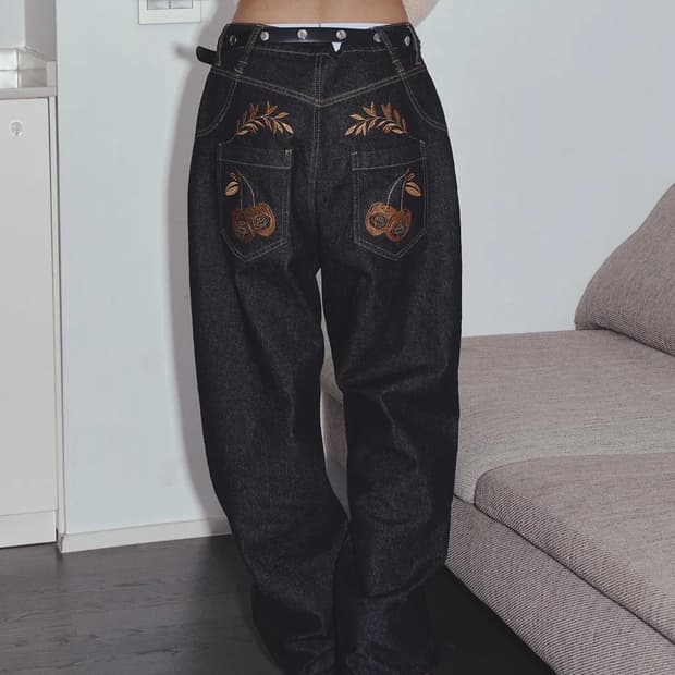 NyxxCHERRY BELL DENIM PANTS BLACK WASHED