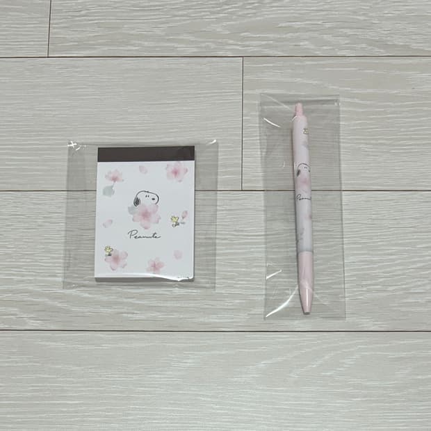 스누피 사쿠라 벚꽃 시리즈 떡메모지/0.5mm 볼펜(검정)