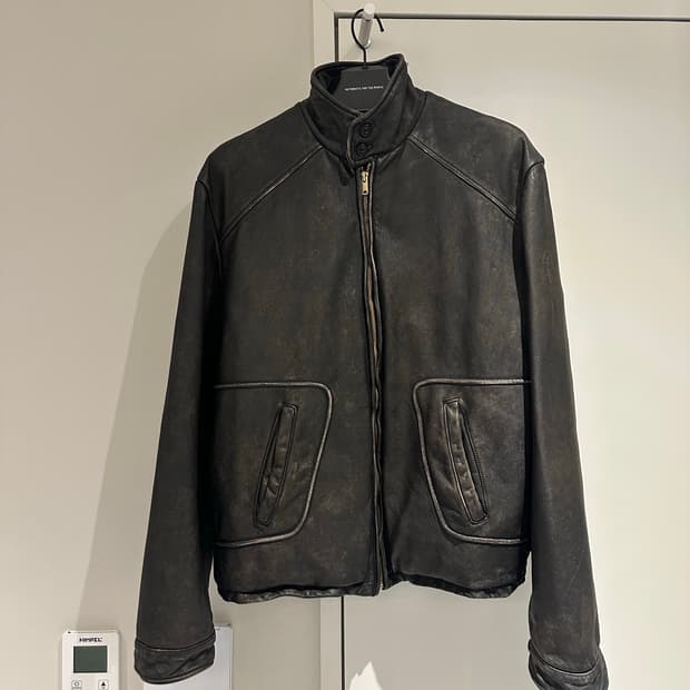 오토매틱포더피플 파이핑 레더 자켓 블랙