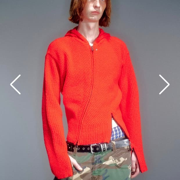 [L] 베이컨트 아카이브 니트 후드집업 레드