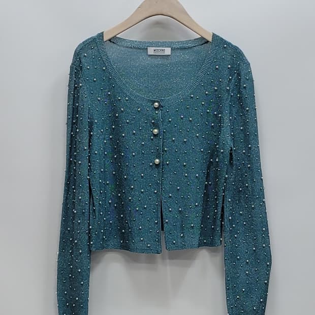 모스키노 칩앤시크 진주 장식 레이온 가디건 / 여 100 멜란지 블루

