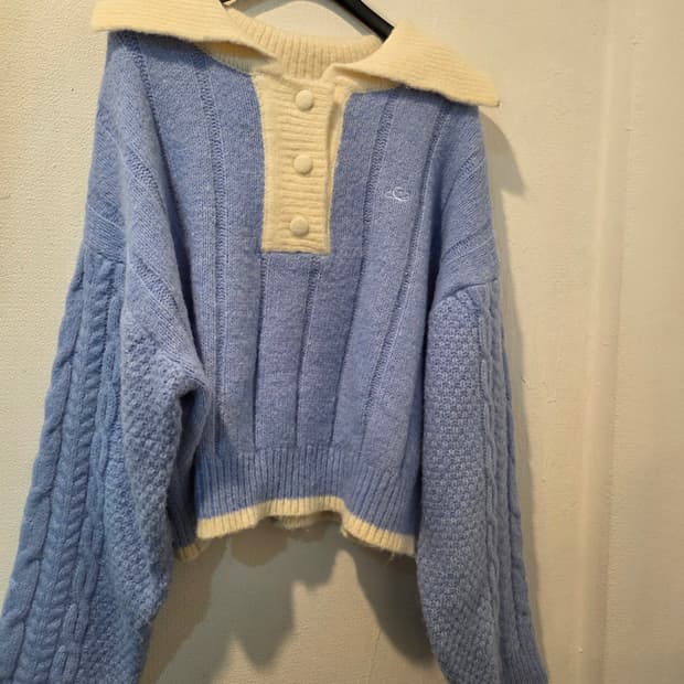 비바셔츠 카라넥크롭니트