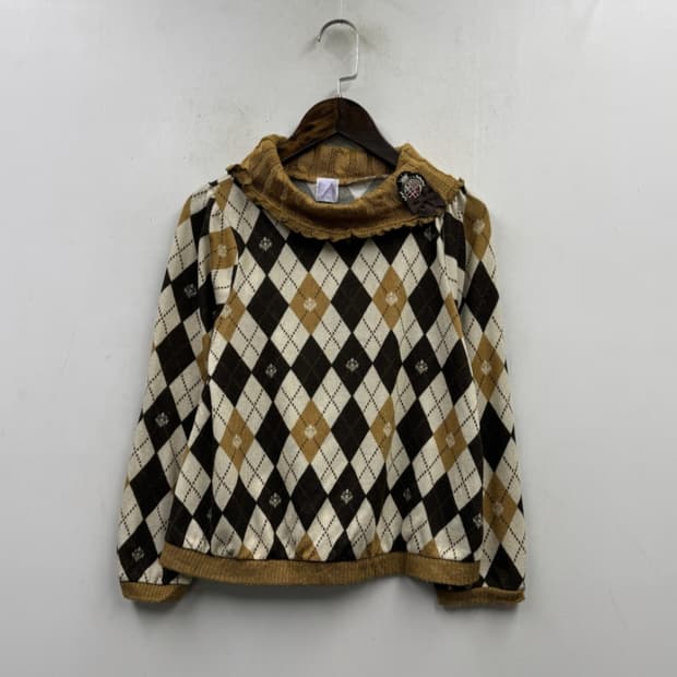 엑시즈팜 라떼갸루 모리걸 초코쿠키 리본 아가일 니트 