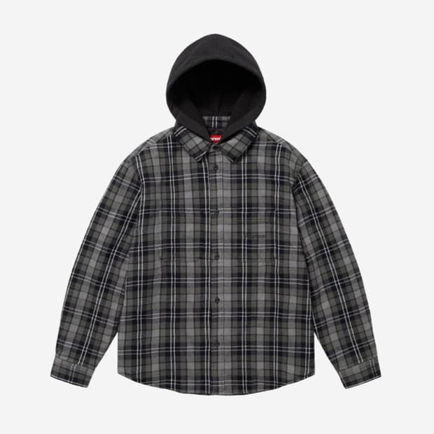 슈프림 타탄 플란넬 후드 셔츠 블랙 L