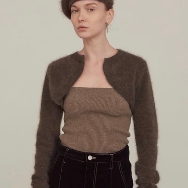 다이애그널 튜브탑 니트 볼레로 브라운 