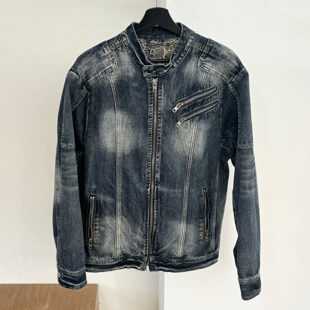 지유 데님 바이커 재킷