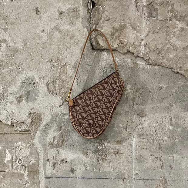 크리스찬 디올 오블리크 베이지 미니 새들백