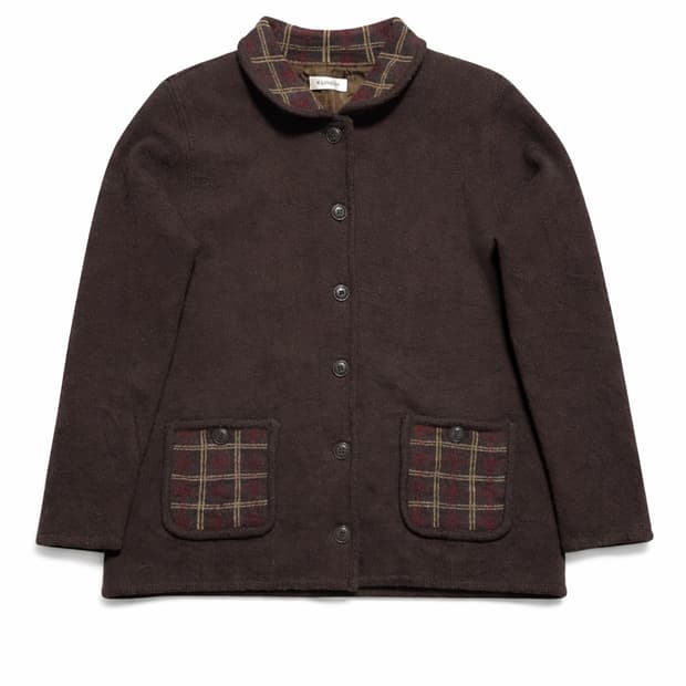 JPN 00s 일본 빈티지 y2k 모리걸 체크카라포켓 브라운 울 자켓 L