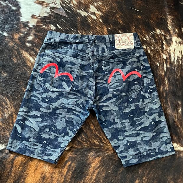 EVISU CAMOUFLAGE DENIM SHORTS