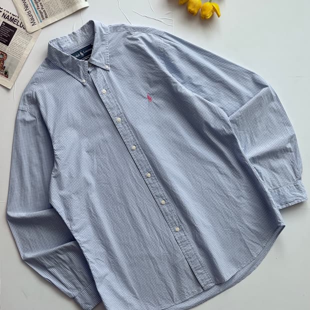 Polo 폴로랄프로렌 소라색 깅엄 체크 셔츠