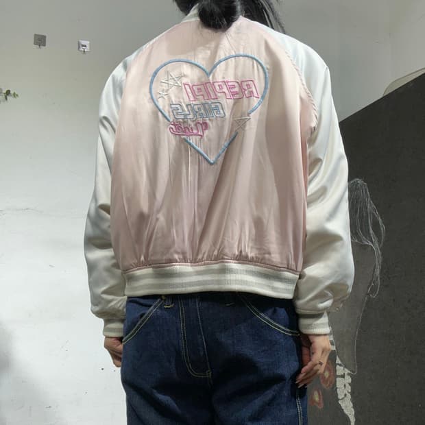 일본빈티지 Air lines 연핑크 자수 파르페 y2k 스카잔 s 57