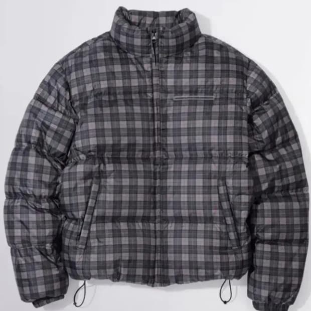 (2회착)스컬프터 107 puffer down plaid 그레이 패딩