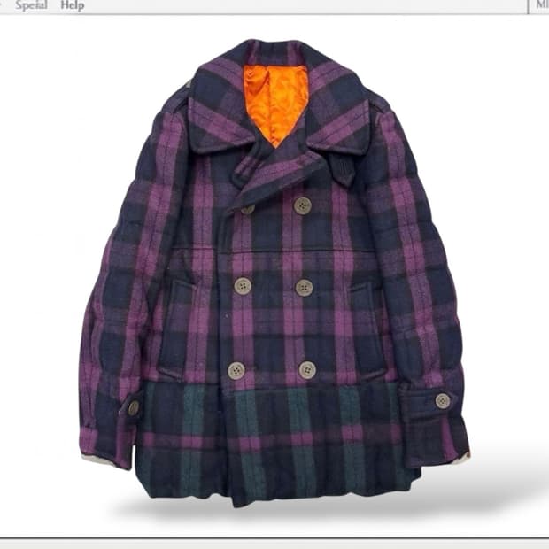 (rare) 꼼데가르송 퍼플 체크 울 패딩코트