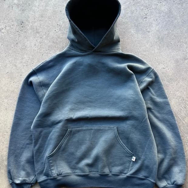 90s 러셀 빈티지 후드 블루그레이 XL