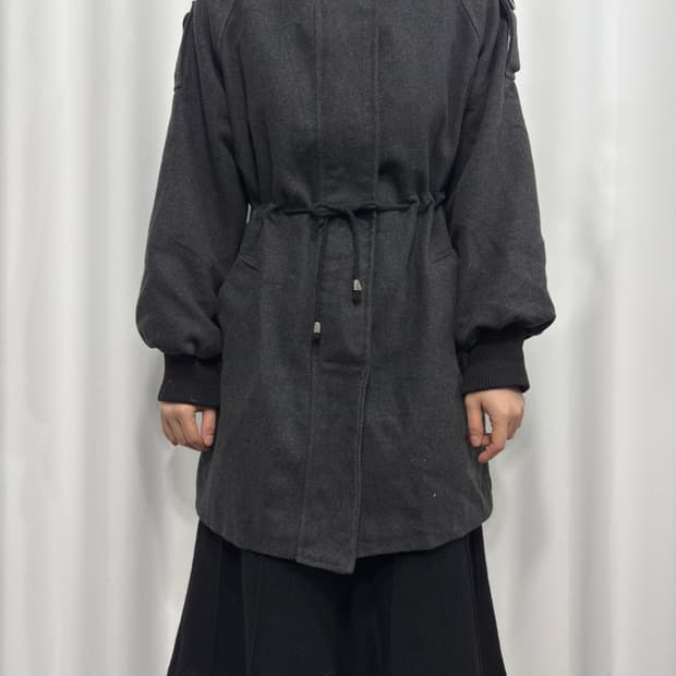 meikalu button hood wool coat