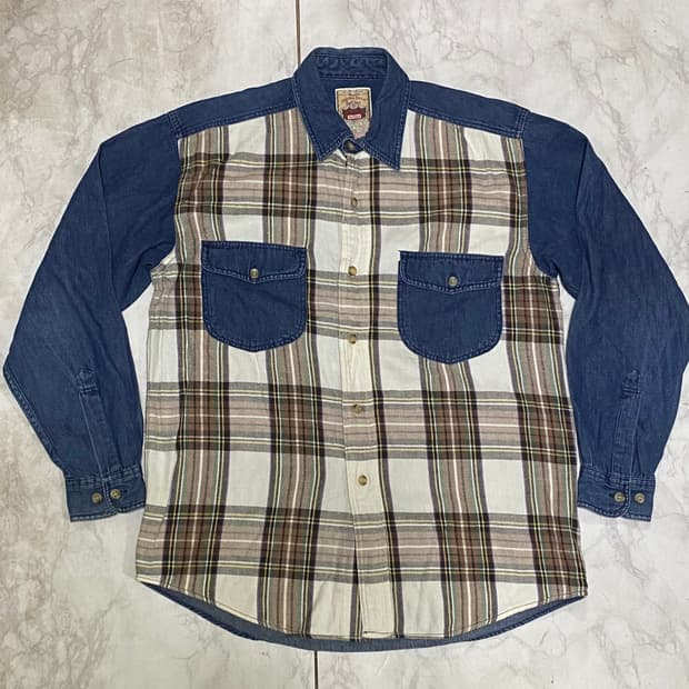 리갈스테이터스 데님 배색 체크 셔츠 100사이즈
