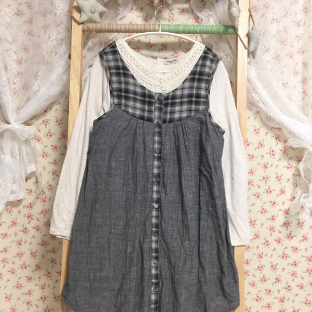 빈티지 모리걸 그레이 차콜 슬리브리스 