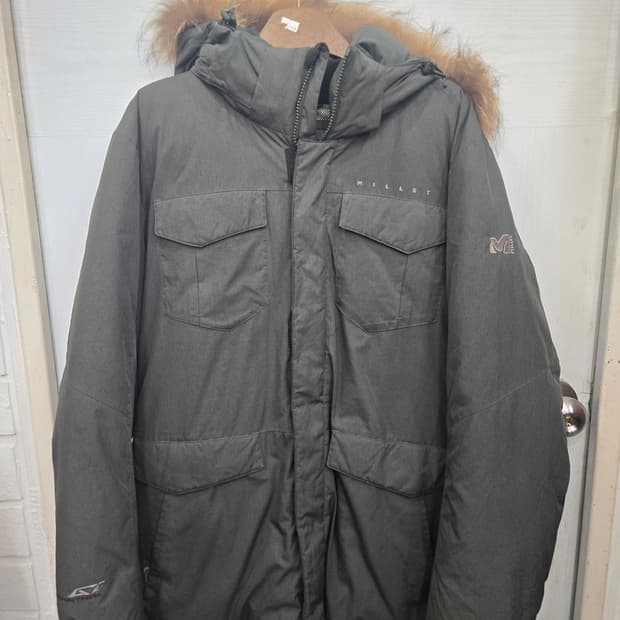 100,L) MILLE 밀레 덕다운패딩! 카키색상! 모자털천연모피