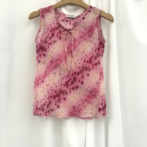 Pink Sheer Floral Ribbon Sleeveless