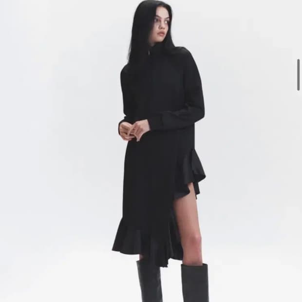 threetoeighty 쓰리투에이티 러플 하이넥 드레스 원피스