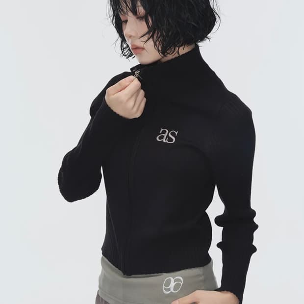 애즈온 니트 집업 블랙 MARON KNIT ZIP-UP / BLACK